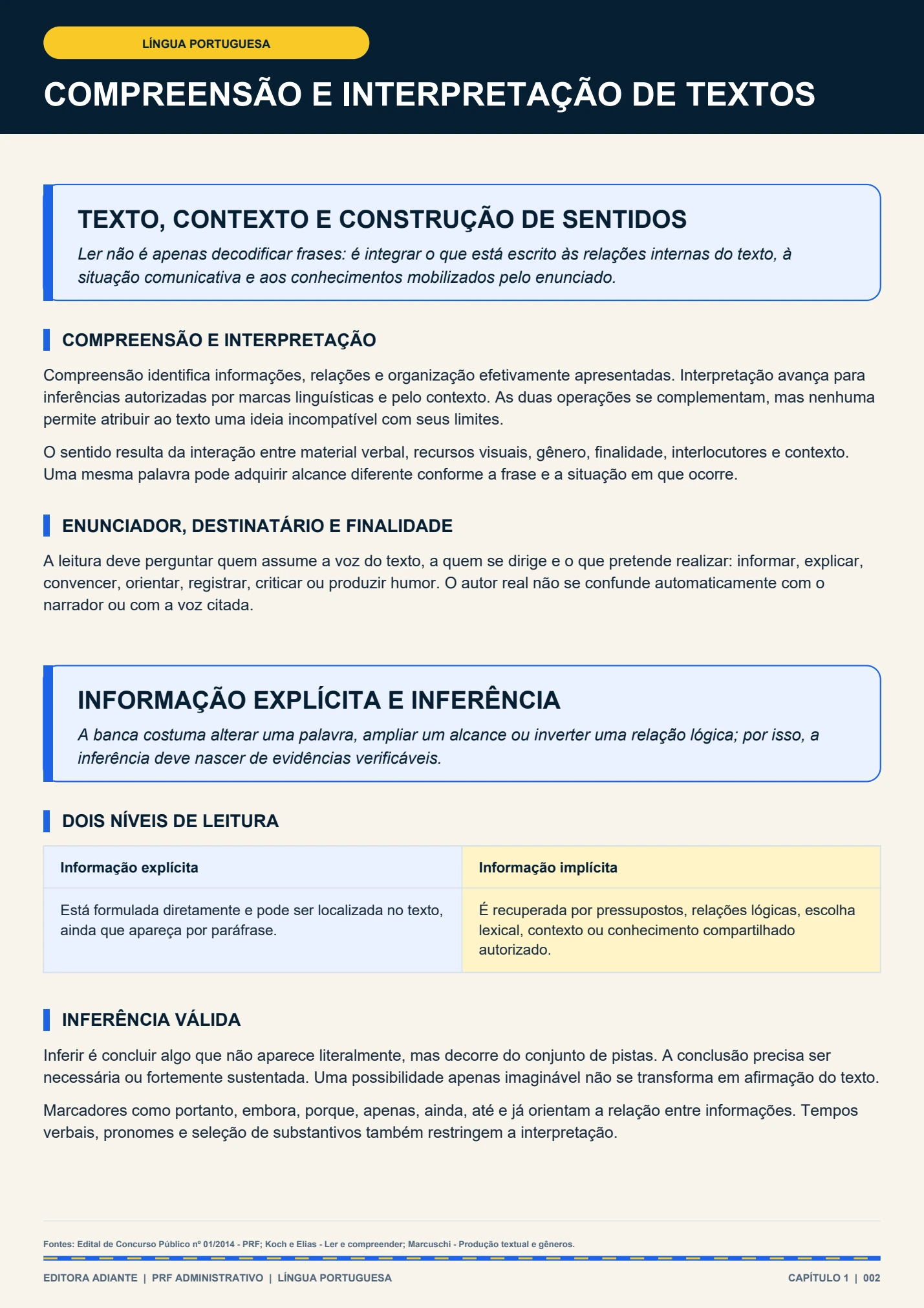 Página real da apostila com explicações de Língua Portuguesa em um tablet ilustrativo