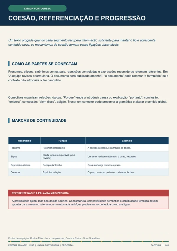 Coesão, referenciação e progressão — página real 005 da apostila INSS